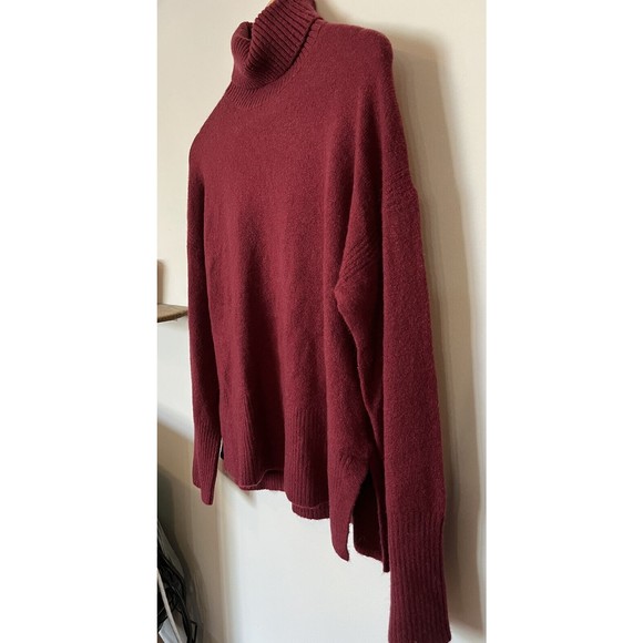 J Crew Dark Red Merino Alpaca Wool Blend Oversized Turtleneck Sweater XS - Picture 2 of 9